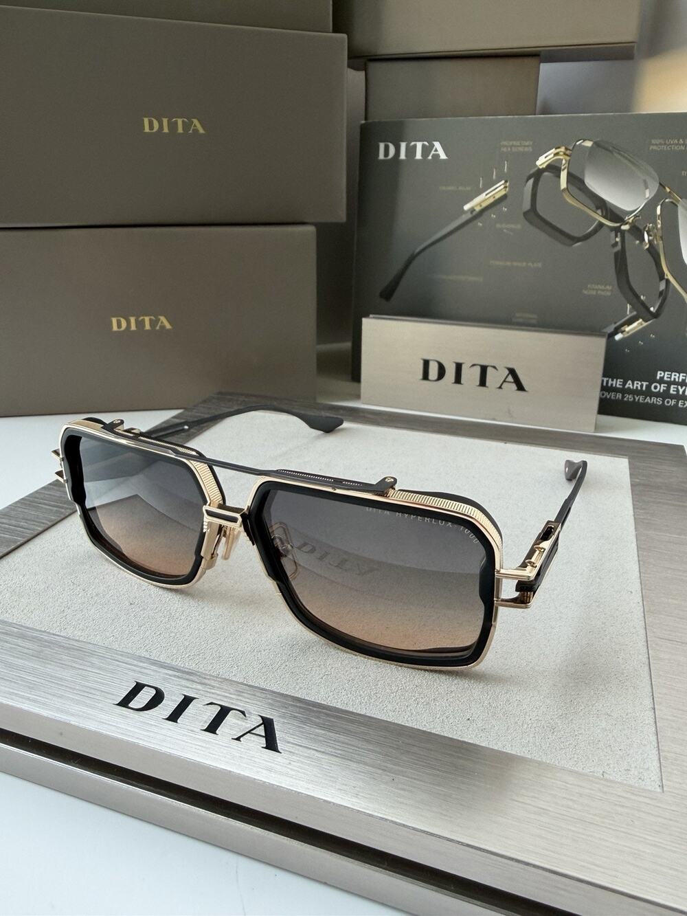 DITA HYPERLUX-1000 DTS470-02 Matte Black Gold Iron Grey Peach GradieSunglasses
